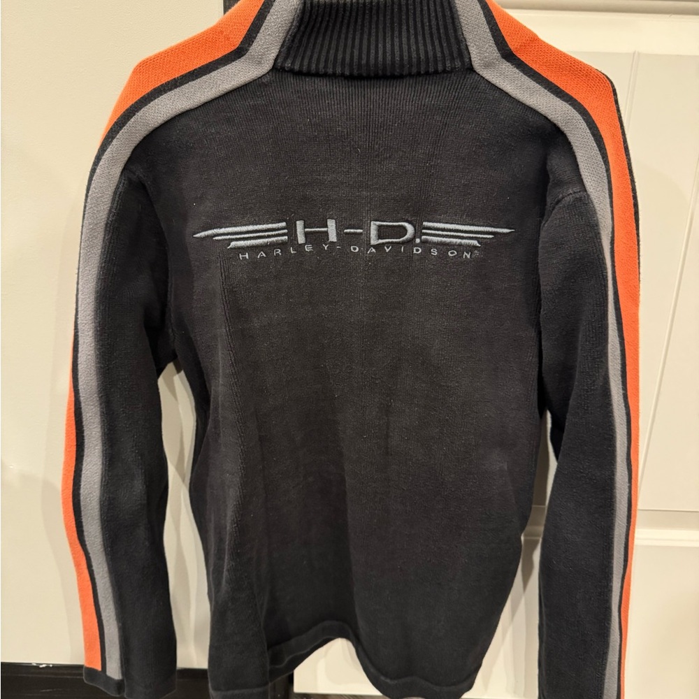Harley-Davidson Men's Black and Orange Sweater Medium